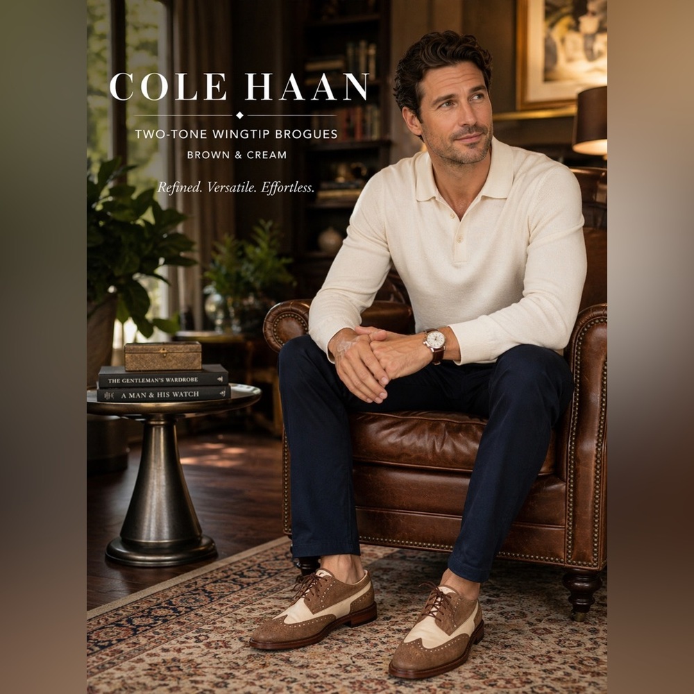 Cole Haan Brown and Cream Two-Tone Wingtip Brogues - Gently worn